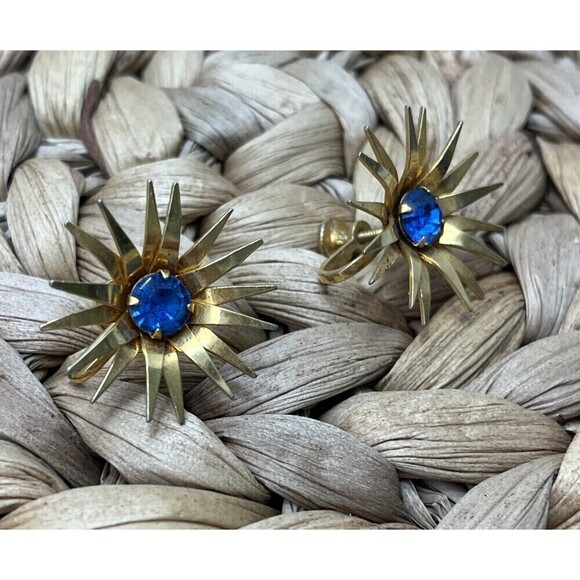 B N Signed Brushed Gold Tone Vintage 1950's Star Screw Back Earrings Fairy - Picture 3 of 9